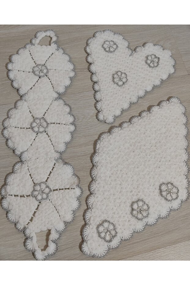 Handcrafted Cotton Washcloth Thread Dowry Washcloth Set 3-Piece Handmade Washcloth Set