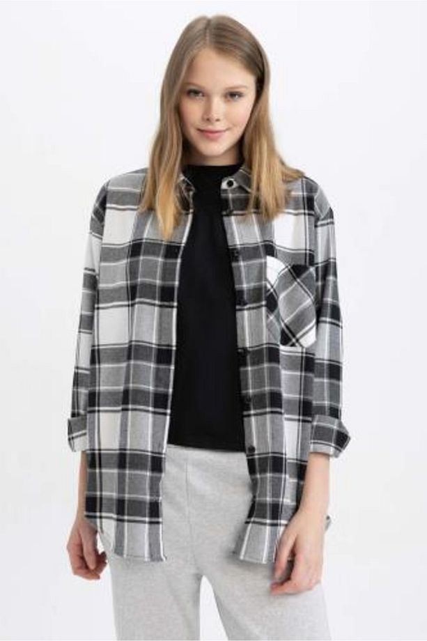 Coool Oversize Fit Kareli Uzun Kollu Flanel Gömlek U7539az23sp - 3
