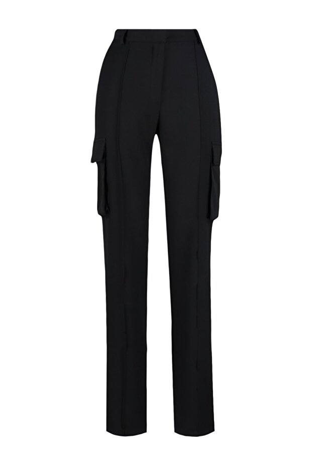 Siyah Kargo Straight/Düz Kesim Dokuma Çift Cepli Dokuma Pantolon TWOAW22PL0343 - 12