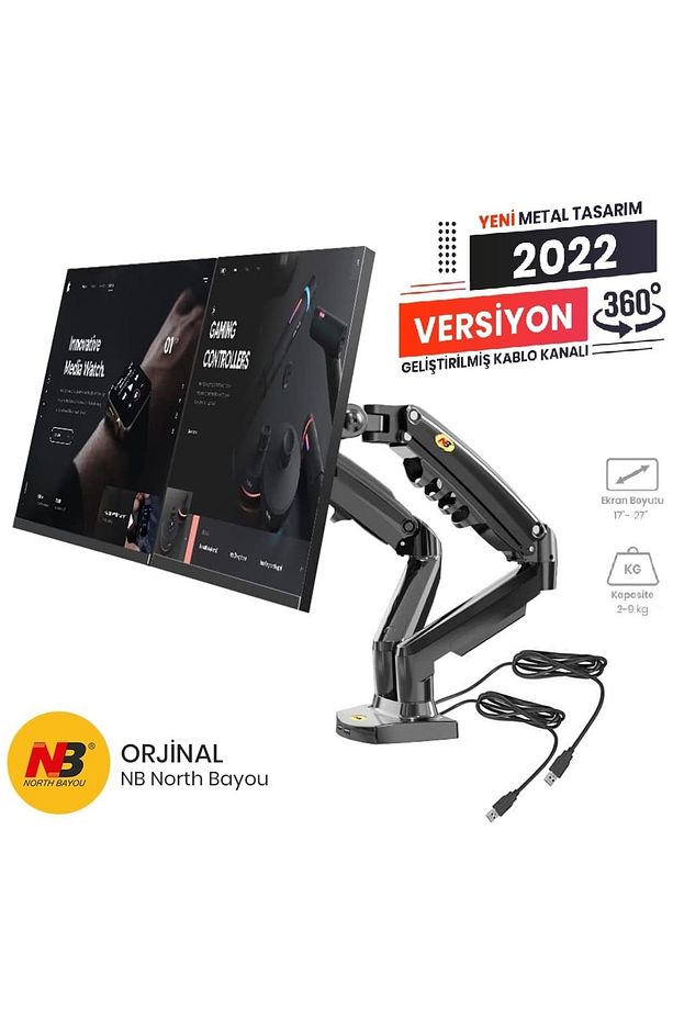 Nb F160 17-27" Çift Kol 2-9 Kg Amortisörlü Monitör Standı Yeni Versiyon - 3