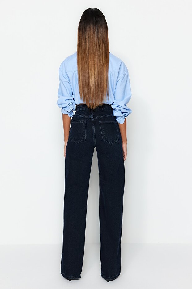 Gece Mavisi Yüksek Bel Wide Leg Geniş Paça %100 Pamuk Non-Stretch Jeans TWOSS23JE00083 - 6