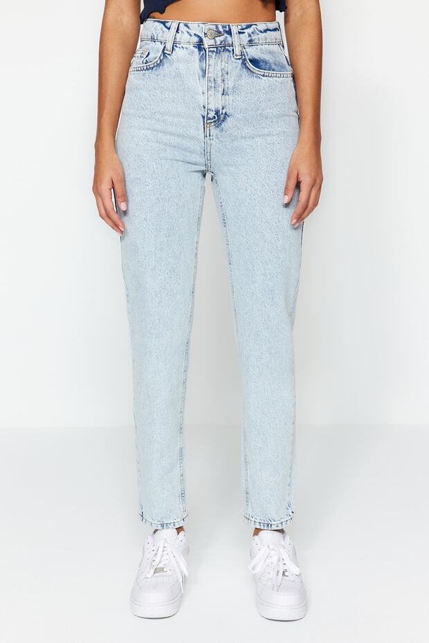 Açık Mavi Yüksek Bel Mom %100 Pamuk Non-Stretch Jeans TWOSS23JE00085 - 9