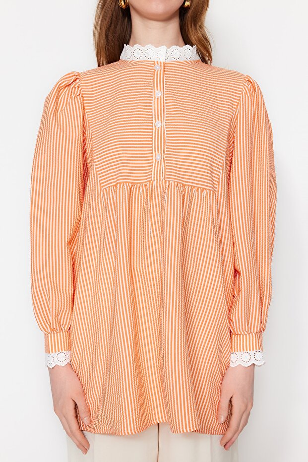 Narancssárga csipke szőtt Seersucker kockás tunika TCTSS23UK00067 - 3