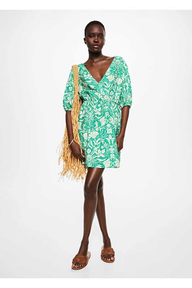 Desenli Dökümlü Elbise - 2