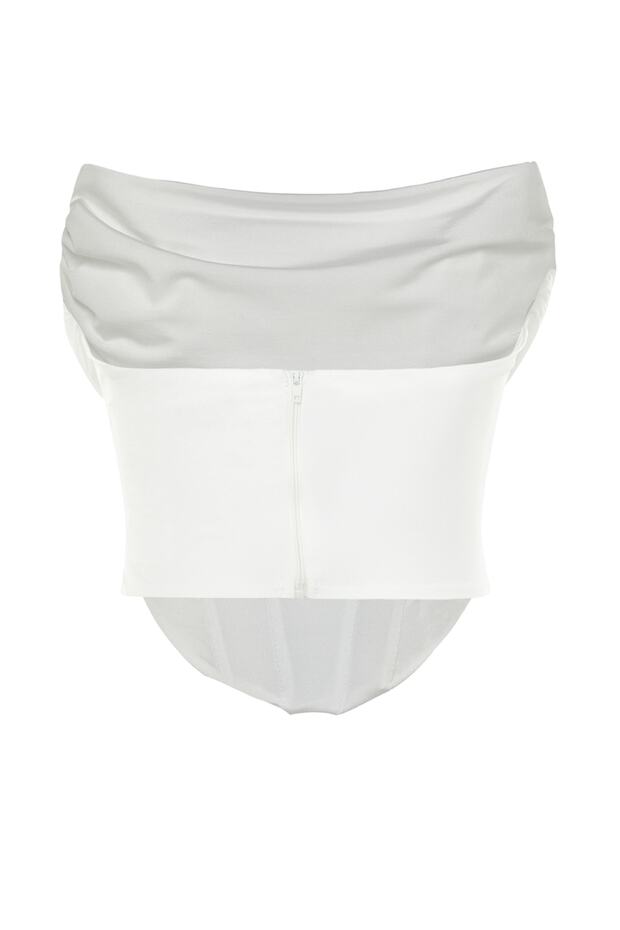 Ecru Kostice Detailní pletený satén bustier TPRSS23BS00006 - 7