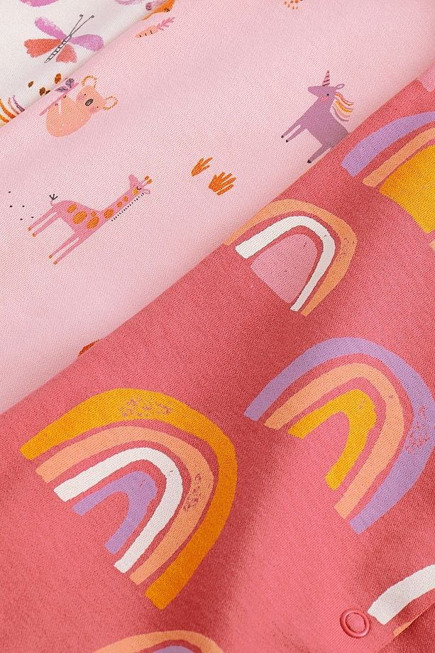 % 100 Pamuklu Pink Unicorn 3’lü Tulum Set - 5