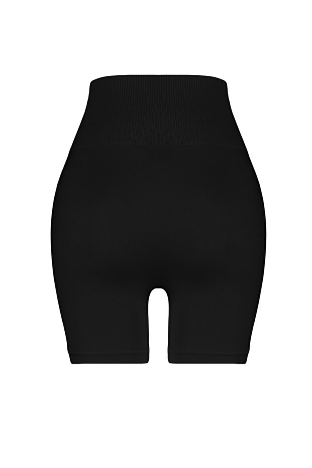 Siyah Seamless/Dikişsiz Ekstra Toparlayıcı Örme Spor Şort/Kısa Tayt THMSS23TY00001 - 7