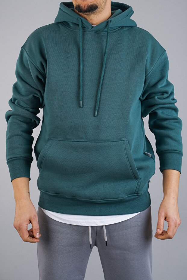 Erkek Nefti Kapüşonlu Basic Sweatshirt - 3