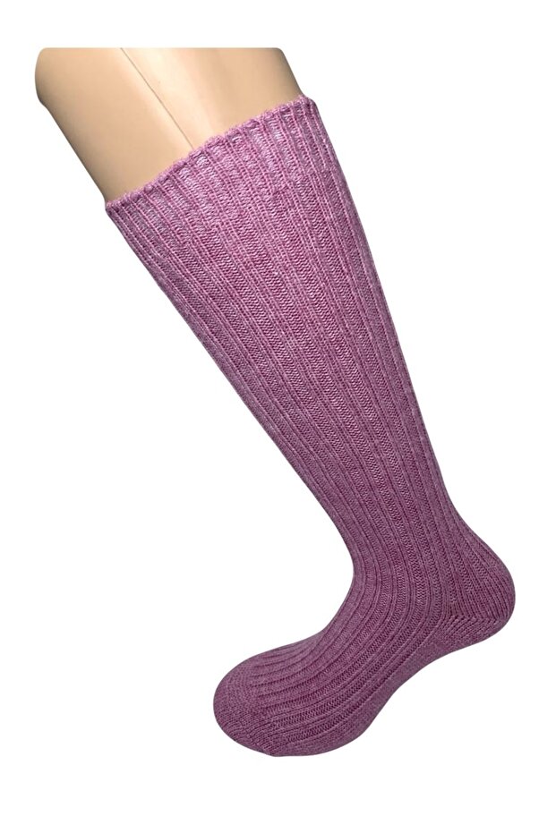جوارب طويلة من الصوف للركبة باللون الوردي - 3