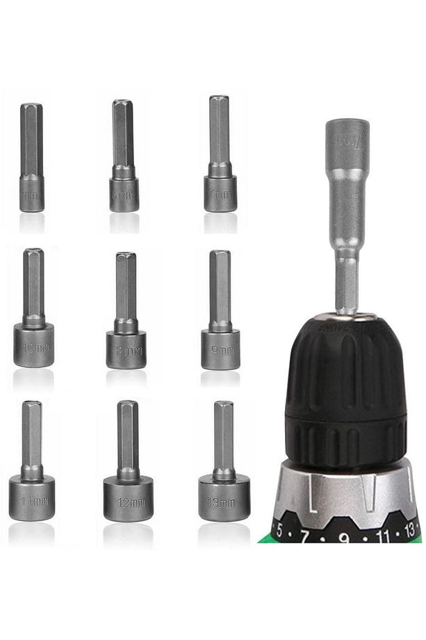Somun Sökücü Bits Lokma Seti 1/4"vidalı Metrik Adaptör Matkap Ucu 5 Ila 13mm Altıgen Şaft 9 Parça - 2