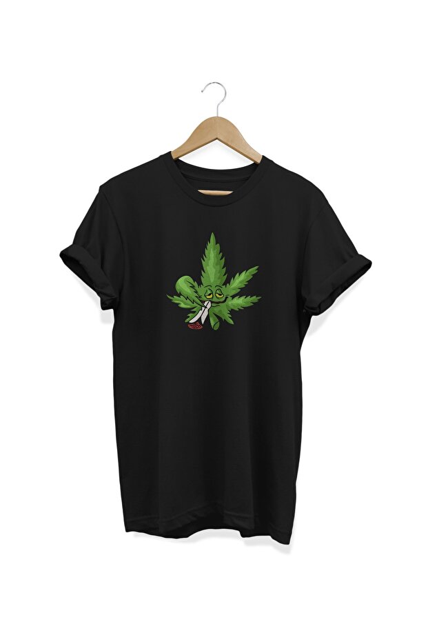 Leaf Printed Black T-Shirt