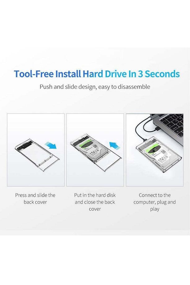 Gn-66 Şeffaf 2.5 İNç Sata Harddisk Kutusu 3.1 Type-C - Sabit Diski Taşınabilir Disk Yapar - 3