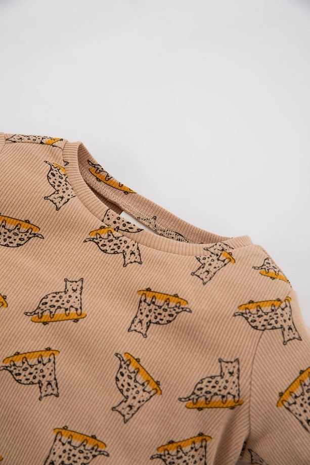 Erkek Bebek Bisiklet Yaka Desenli Uzun Kollu Fitilli Kaşkorse Pijama Takımı Z4274a223sp - 3