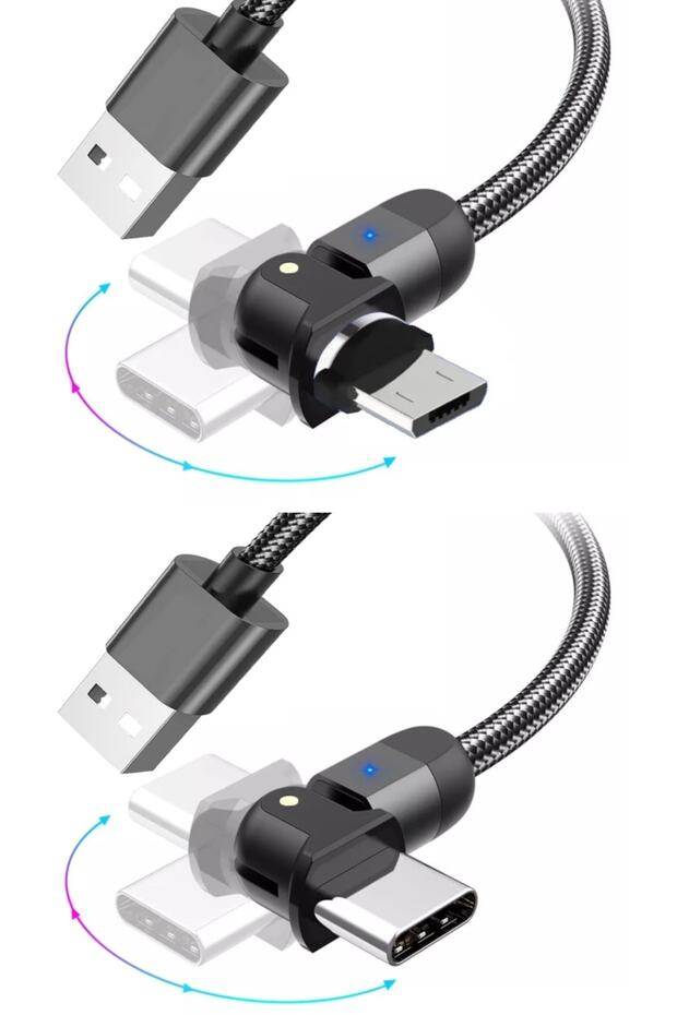 J4 180 Derece Micro Usb 5a/100w J4 Type-c 5a/100w Şarj Ve Data Kablosu -2mt - 1