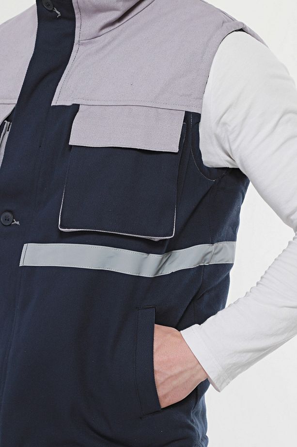 Iş Yeleği Astarlı Kışlık 7-7 Kumaş 5 Cepli Lacivert Erkek - 4