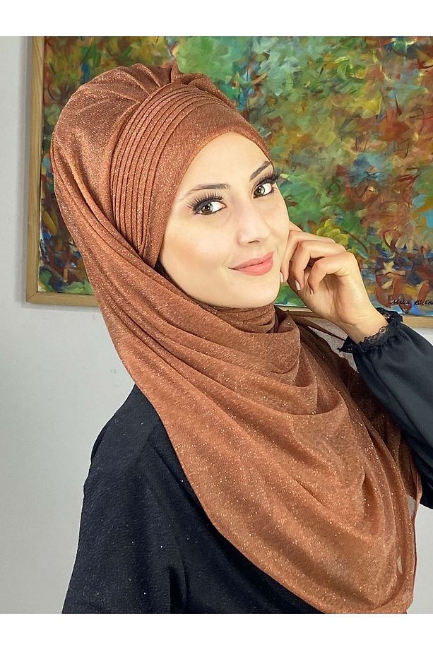 Saray Model Bakır Simli Yan Drapeli Şal - 2
