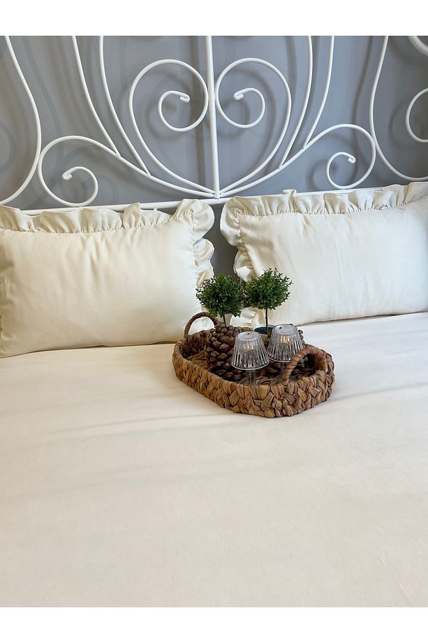 Fırfırlı Ekru Yatak Örtüsü Çift Kişilik - 3