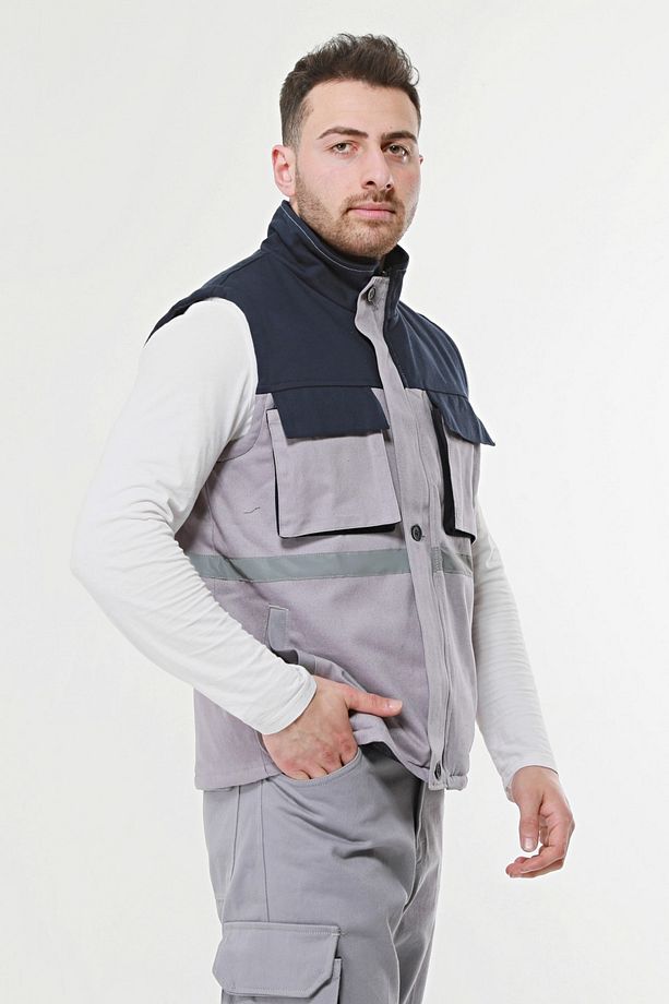 Iş Yeleği Astarlı Kışlık 7-7 Kumaş 5 Cepli Gri Erkek - 7