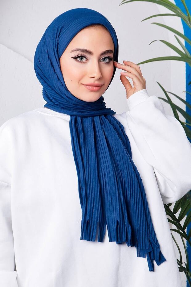 الأزرق الداكن أزياء الأزرق مطوي العملي شال جاهز