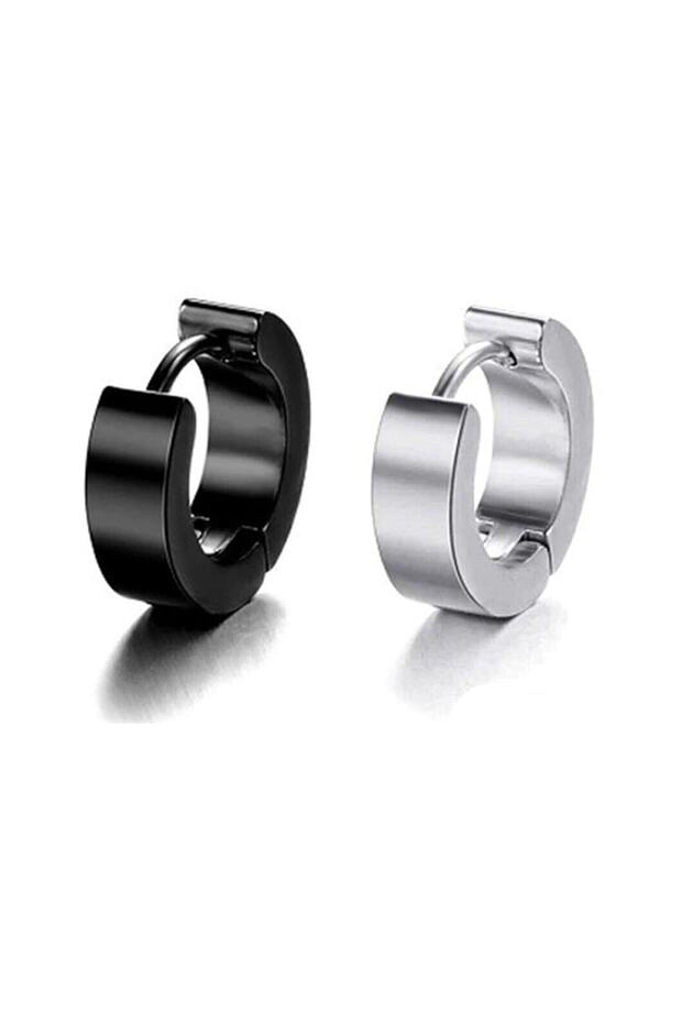 Women's Men's Unisex Silver Black Gold 2-Piece Ring Model Steel Earring Set