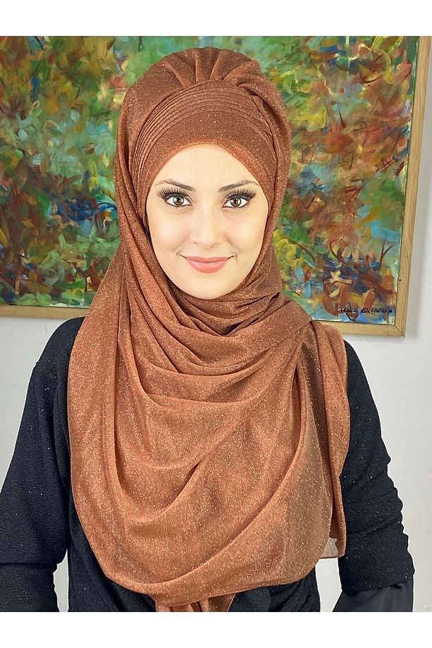 Saray Model Bakır Simli Yan Drapeli Şal - 1