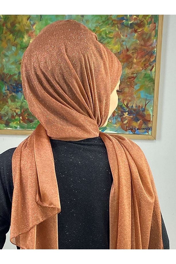 Topkapı Bakır Simli Çapraz Drapeli Hazır Şal - 5