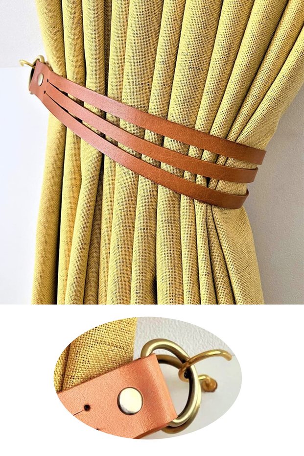 Background Curtain Collector Decorative 2-Piece Tulle Sunshade Leather Curtain Tie Practical Curtain Holder