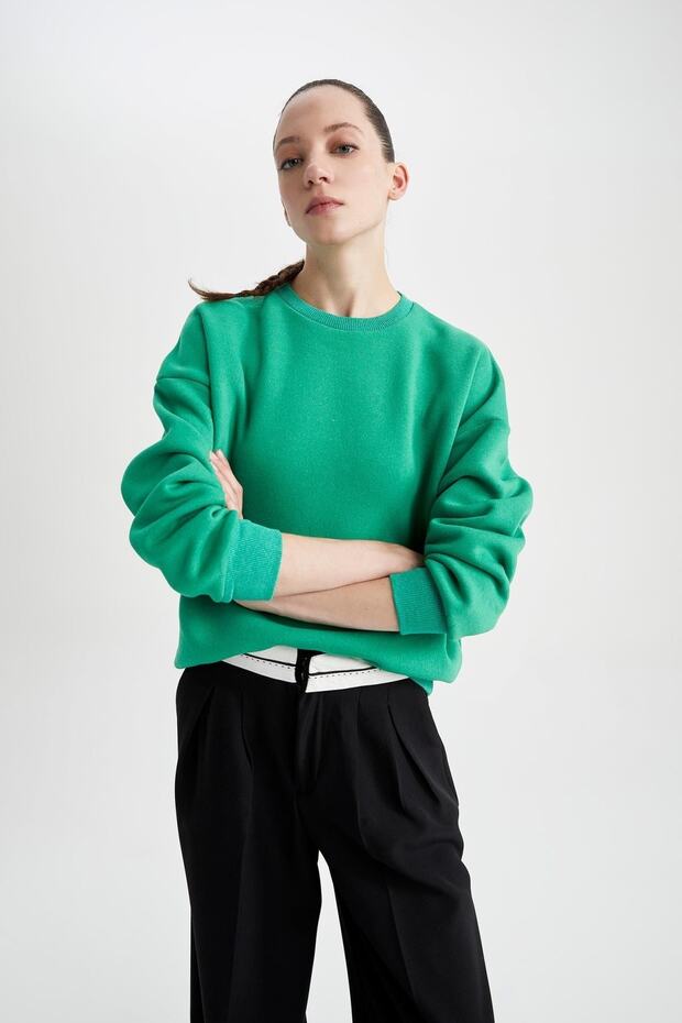 Bisiklet Yaka Basic Sweatshirt - 5