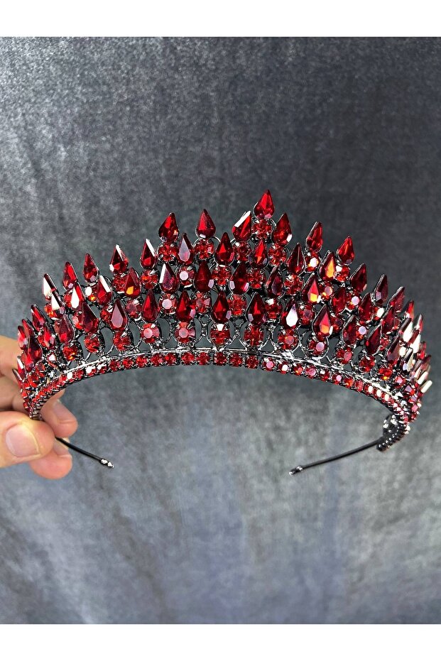 Red Eda Model Three-Dimensional Bride and Henna Crown – Wedding & Henna & Wedding, Stylish Design, Women's Accessory