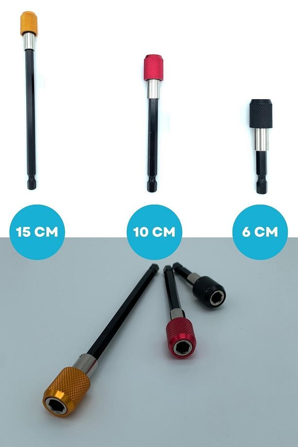 1/4 Bits Hex Altıgen Uçlu Uzatma Adaptörü Mıknatıslı Vidalama 3lü Set 6 10 15 Cm - 3