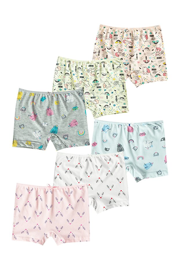 6-Piece Cotton Printed Girl's Boxer Panties