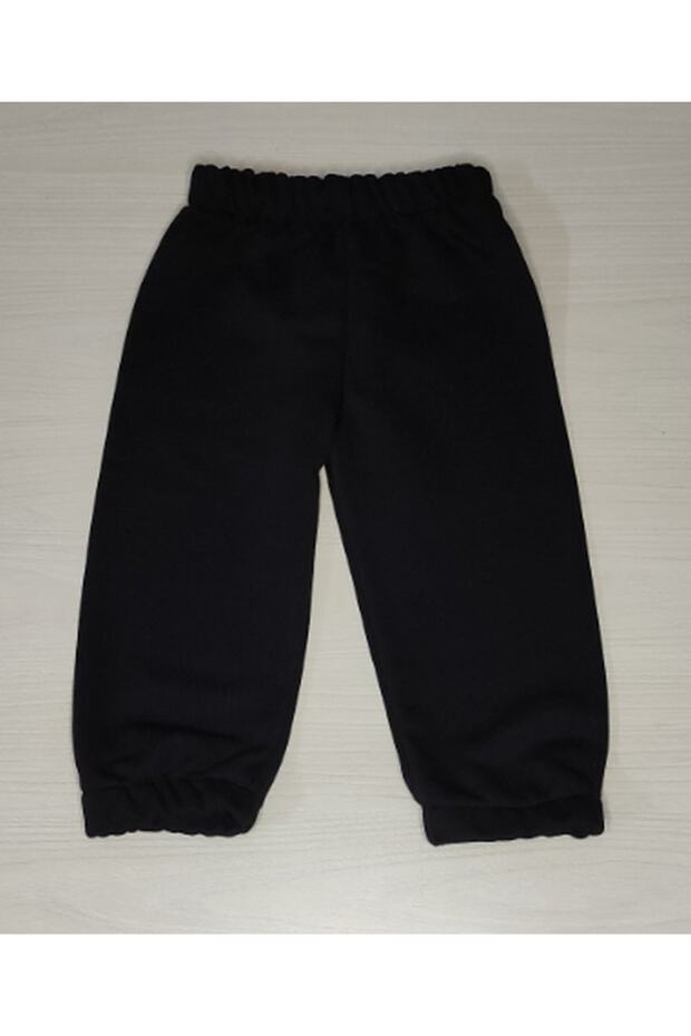 Children's Black Combed Three Thread Non-Raised Seasonal Single Sweatpants