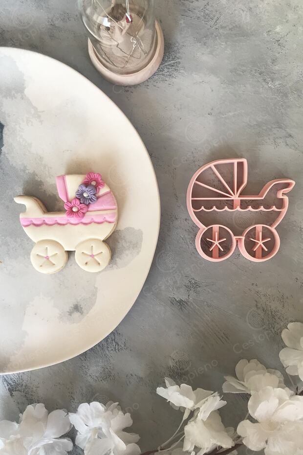 Pink Baby Carriage Dough Shaper / Cookie Mold