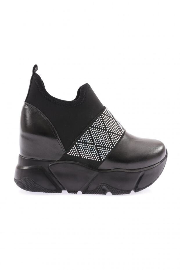 Women's Stretch Silver Stone Mega Thick Sole Sneakers Shoes Black 7813116