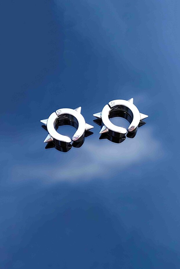 Compressed Silver Color Unisex Studded Punk Model Steel Earrings