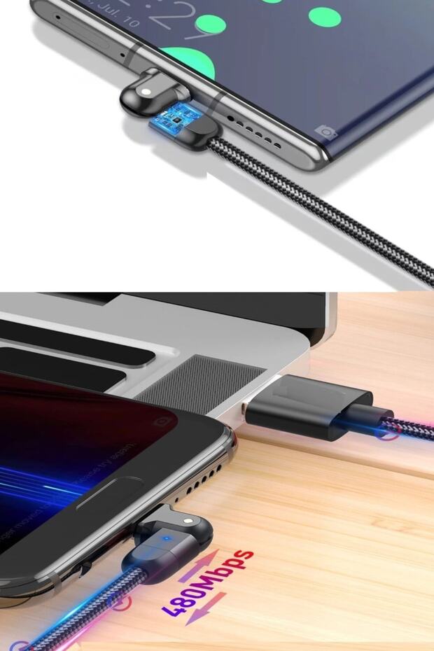J4 180 Derece Micro Usb 5a/100w J4 Type-c 5a/100w Şarj Ve Data Kablosu -2mt - 7