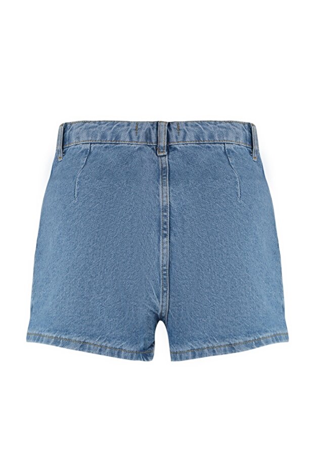 Mavi Pileli Normal Bel Mini Denim Şort Etek TWOSS22SR00163 - 9