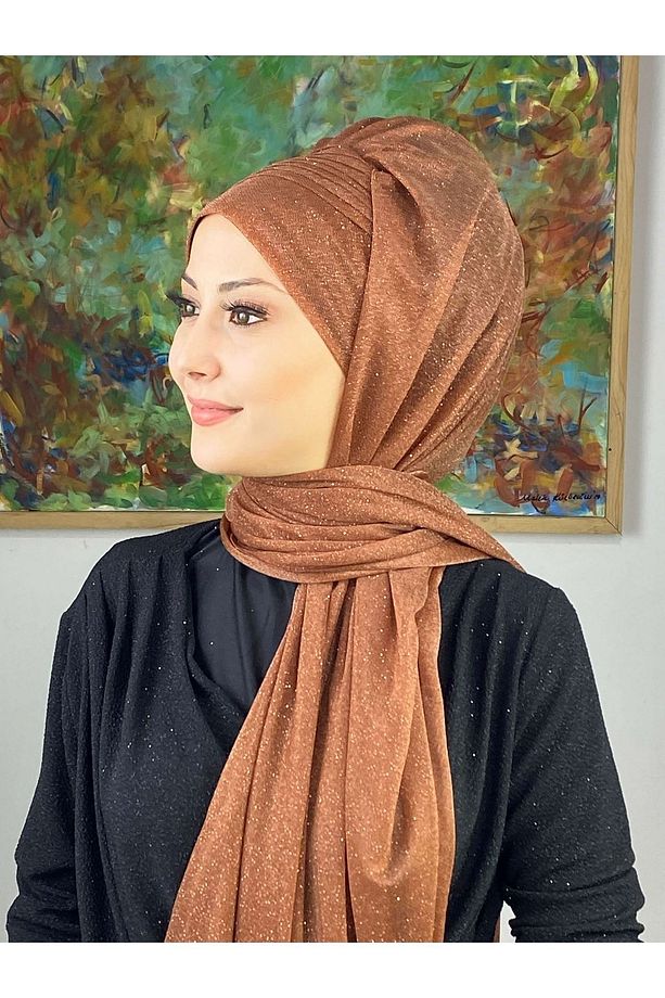 Saray Model Bakır Simli Yan Drapeli Şal - 3