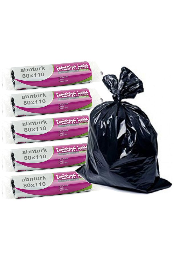 5 Rulo Toplam 50 Adet Endüstriyel Jumbo 80x110 Siyah Çöp Poşeti Tse Garantili Sağlam Çöp Torbası - 1