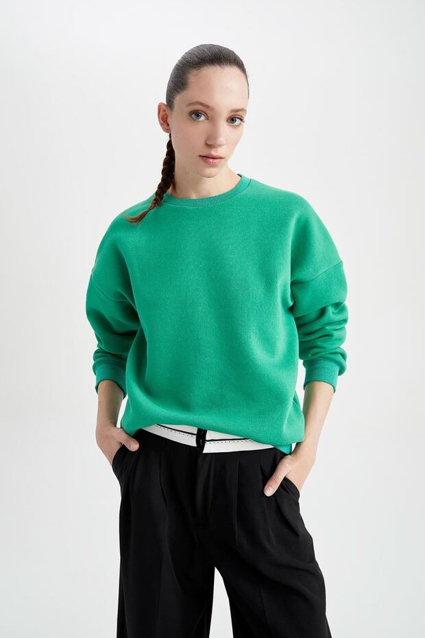 Bisiklet Yaka Basic Sweatshirt - 1