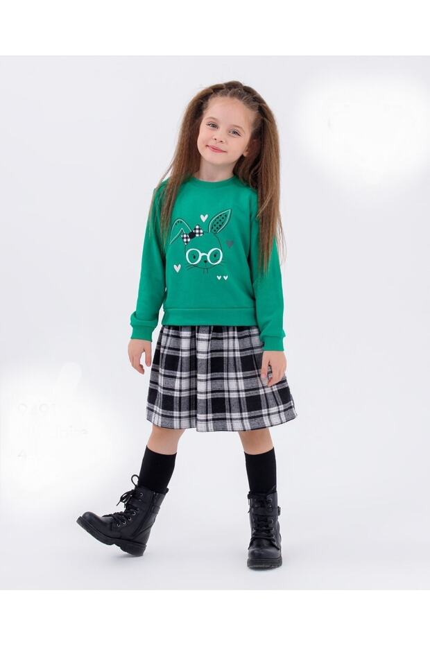 Girl's Skirt Plaid Sweat Over Gilet Double Dress