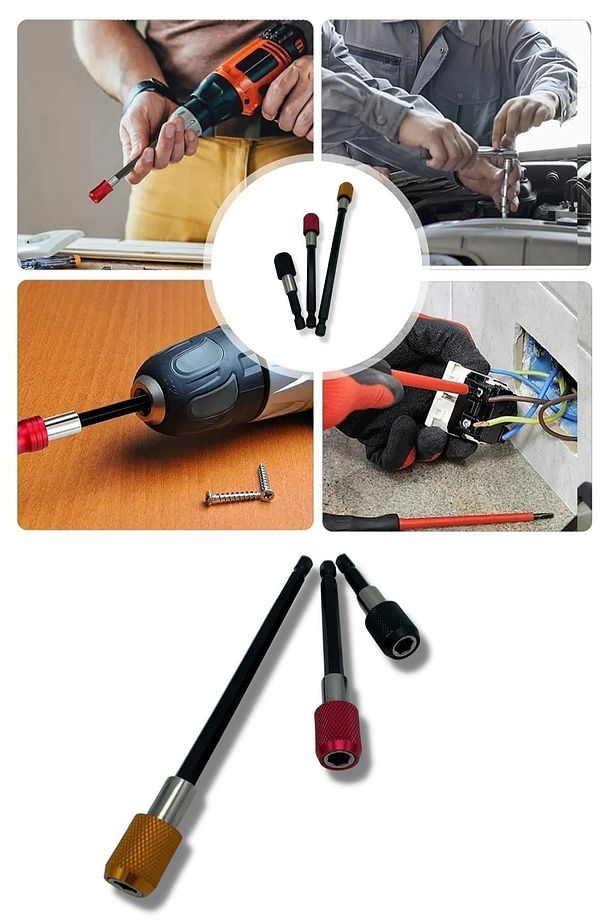 1/4 Bits Hex Altıgen Uçlu Uzatma Adaptörü Mıknatıslı Vidalama 3lü Set 6 10 15 Cm - 4
