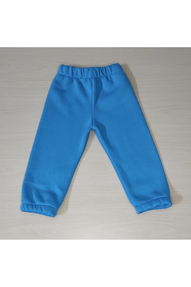 Children's Turquoise Combed Cotton Three Thread Raised Single Sweatpants