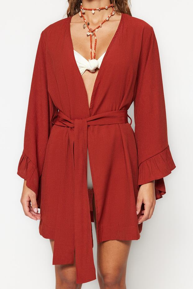 Tarçın Dokuma Plaj Mini Kuşaklı Kimono&Kaftan TBESS21KM0002 - 4