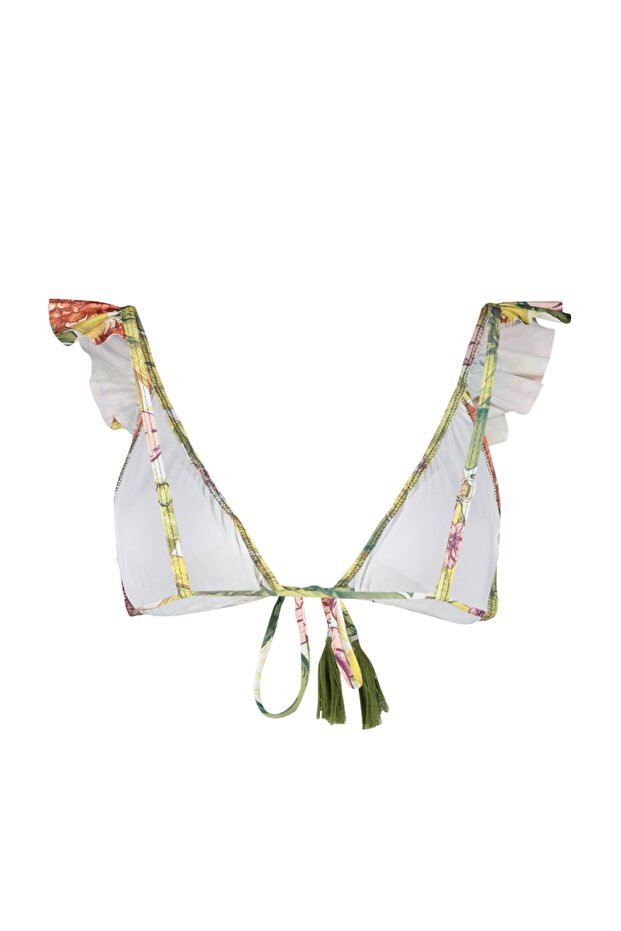 Tropikal Desenli Fırfırlı Üçgen Kaplı Regular Düşük Bel Bikini Takımı TBESS23BT00052 - 6