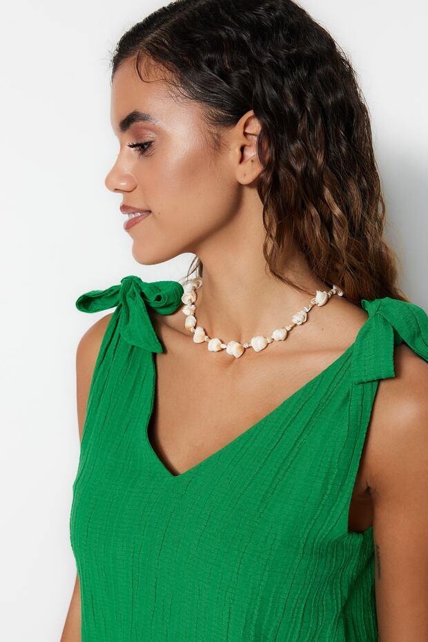 Strandkleidung, grünes, gewebtes Minikleid mit Schnürdetail TBESS23EL00108 - 2