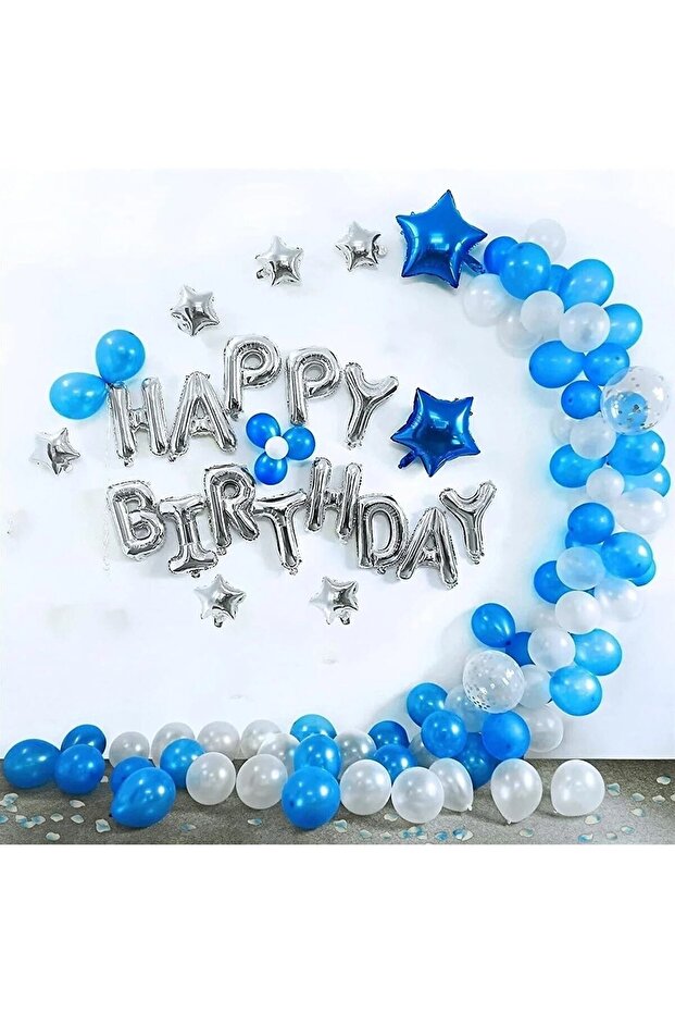 Blue Happy Birthday Foil Balloon And Blue Balloon Chain Set