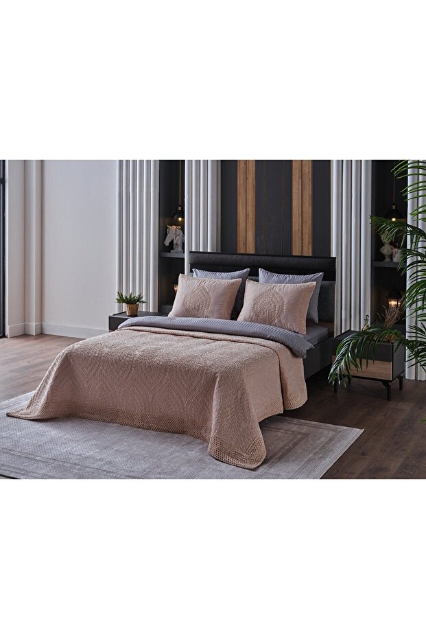 Doqu Home Lalezar Tek Kişilik Yatak Örtüsü Bej - 1