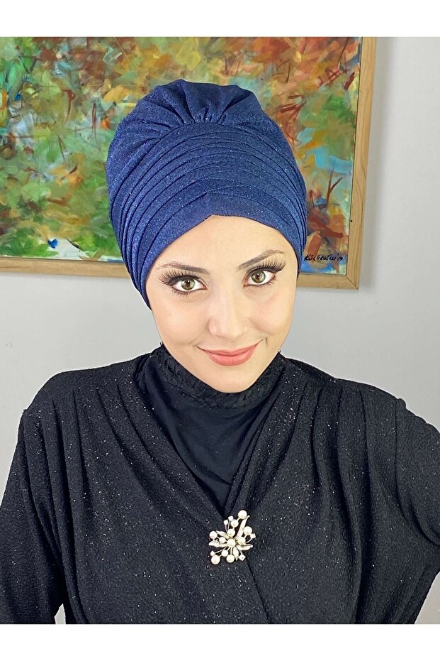 Topkapı Simli Lacivert Çapraz Drapeli Dış Bone - 2