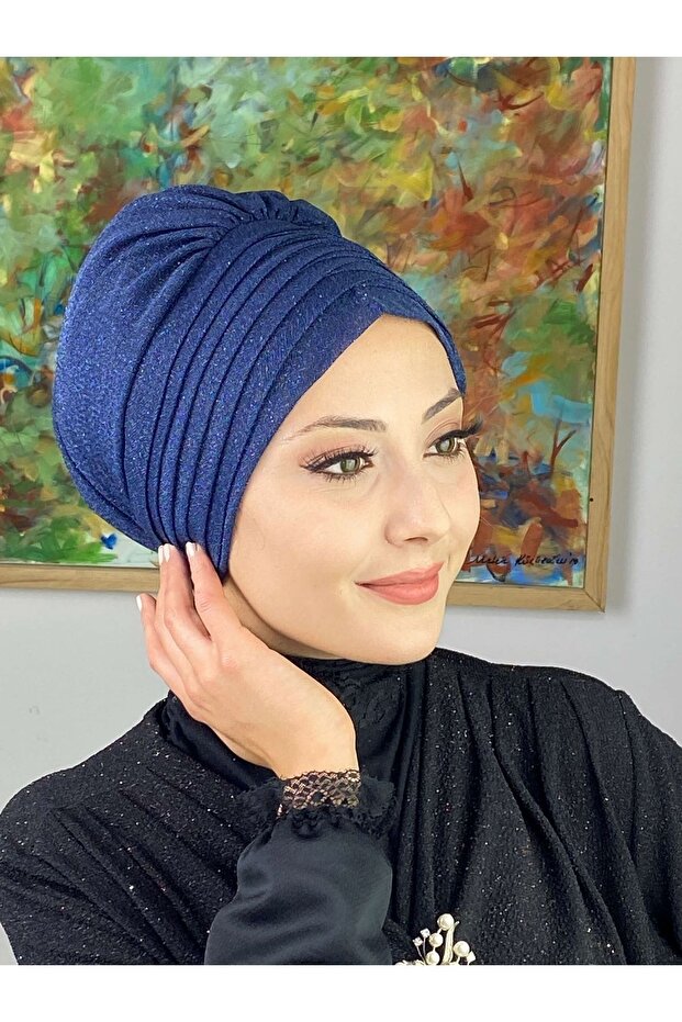 Topkapı Simli Lacivert Çapraz Drapeli Dış Bone - 3